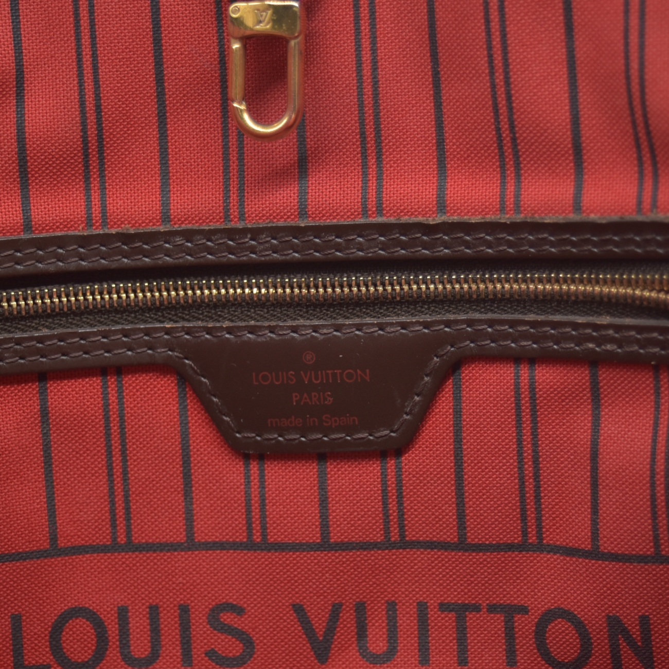 $2240 2017 Louis Vuitton Damier Ebene Neverfull MM Cherry Red Interior GI3167