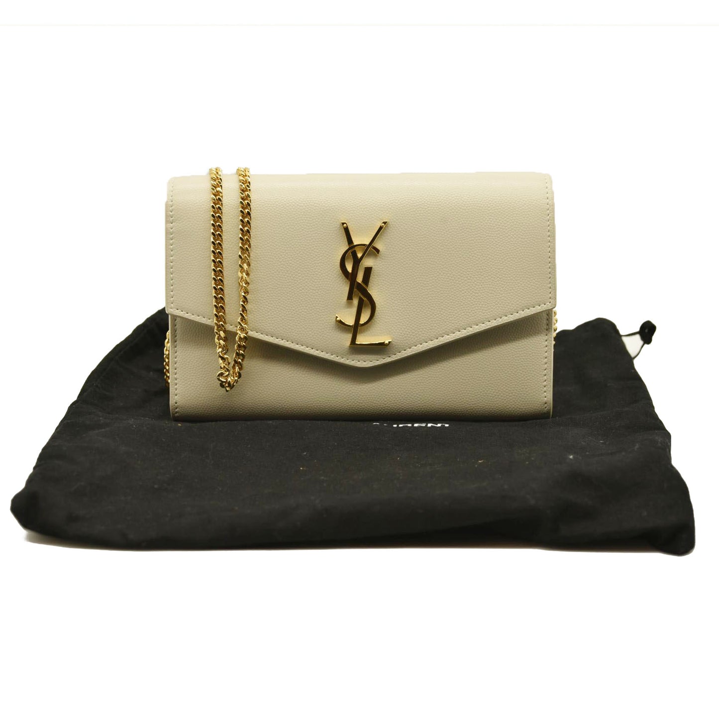 SAINT LAURENT Grain De Poudre Monogram Uptown Chain Wallet Crema Soft