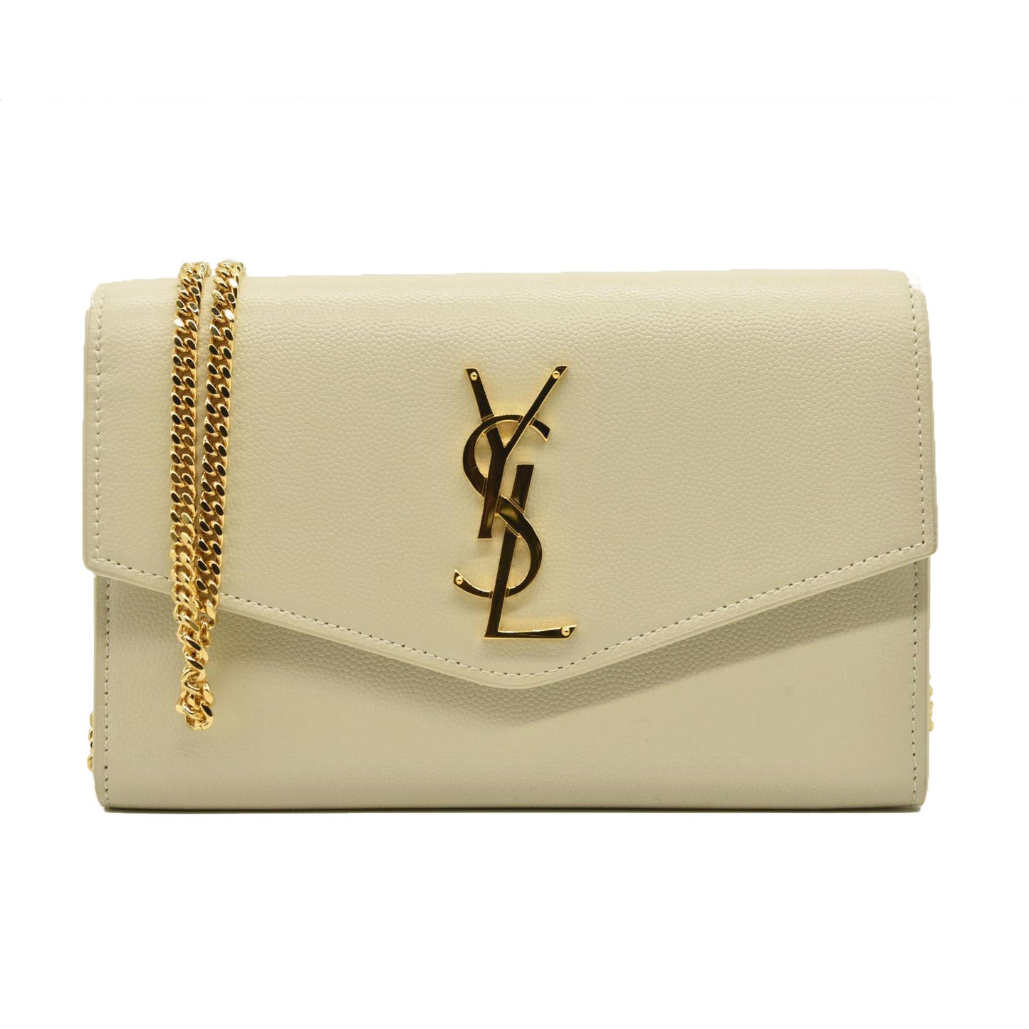 SAINT LAURENT Grain De Poudre Monogram Uptown Chain Wallet Crema Soft