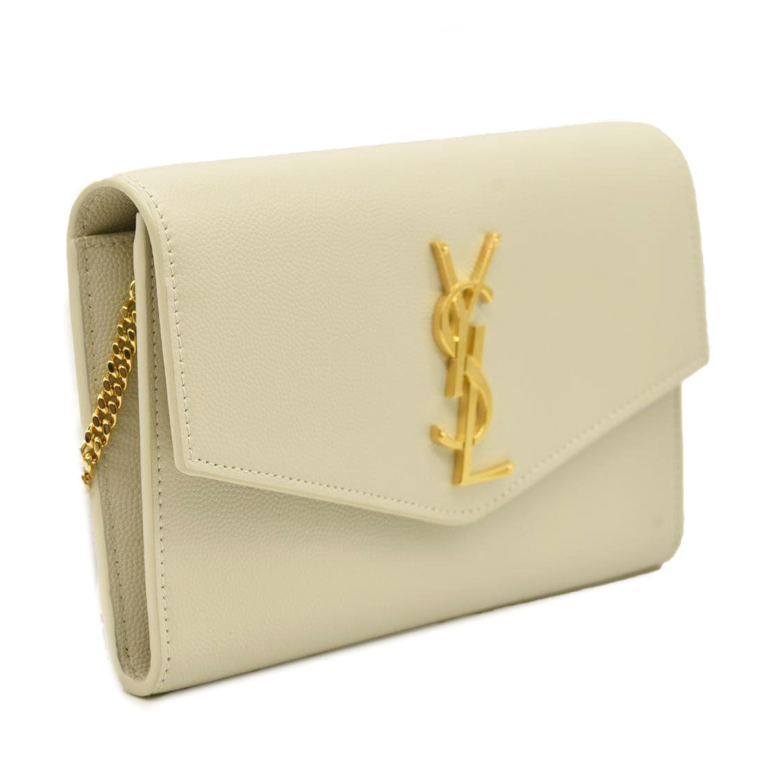 SAINT LAURENT Grain De Poudre Monogram Uptown Chain Wallet Crema Soft