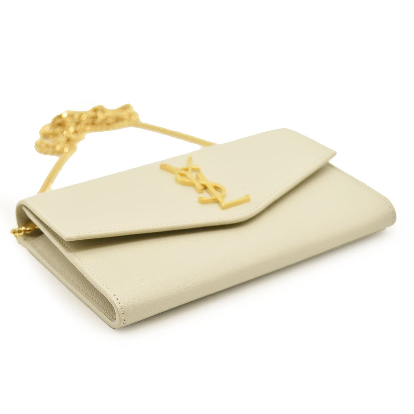 SAINT LAURENT Grain De Poudre Monogram Uptown Chain Wallet Crema Soft