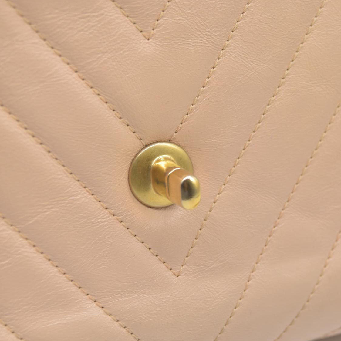 $7300 Chanel  Calfskin Chevron Quilted Medium Coco Handle Flap Beige