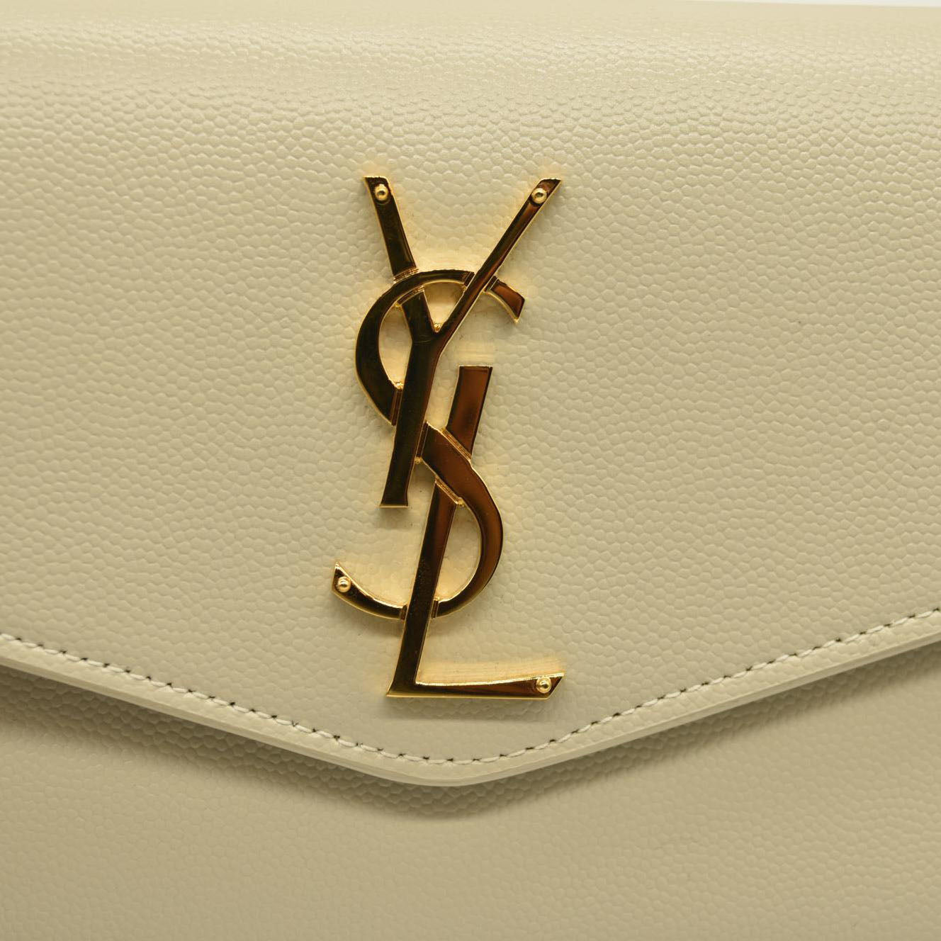 SAINT LAURENT Grain De Poudre Monogram Uptown Chain Wallet Crema Soft