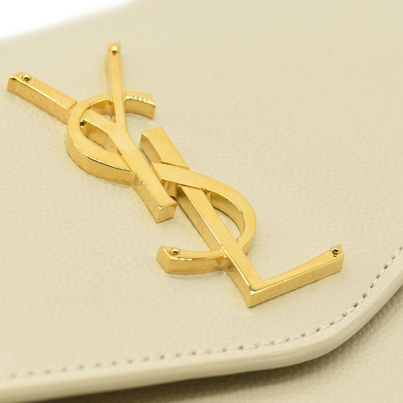 SAINT LAURENT Grain De Poudre Monogram Uptown Chain Wallet Crema Soft