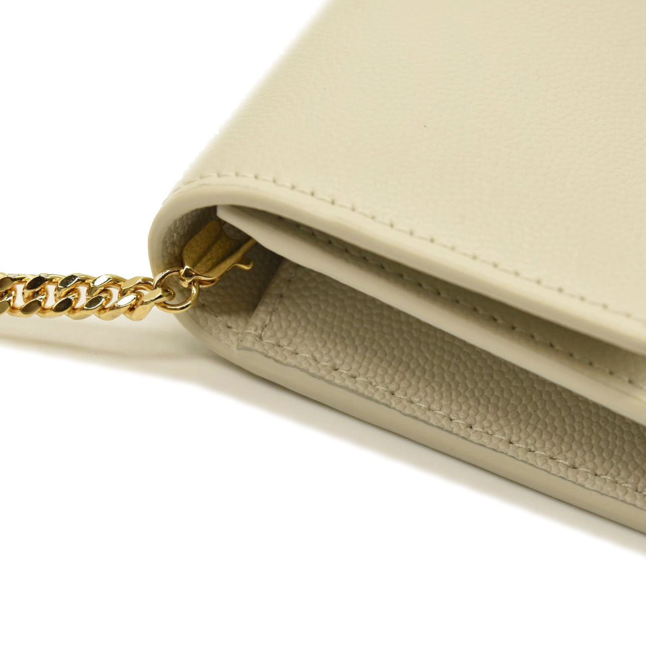 SAINT LAURENT Grain De Poudre Monogram Uptown Chain Wallet Crema Soft