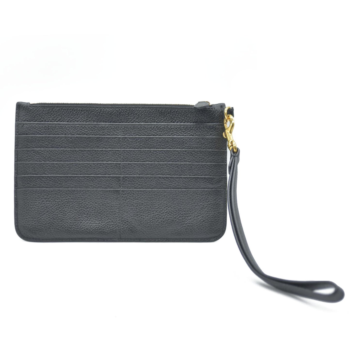 BALENCIAGA Logo Cash Pouch Leather Pouch Bag w/Strap Black Wristlet