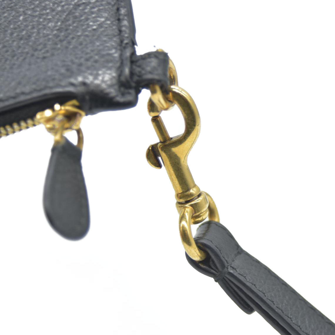 BALENCIAGA Logo Cash Pouch Leather Pouch Bag w/Strap Black Wristlet