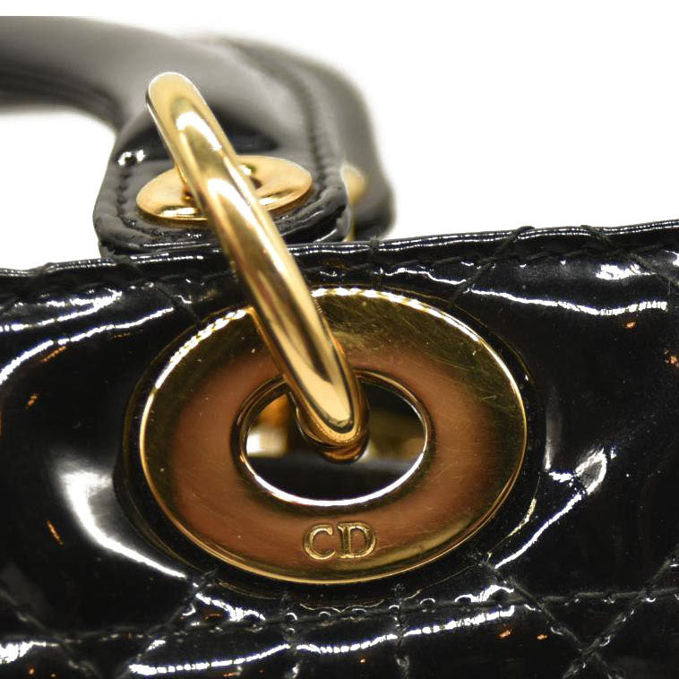 CHRISTIAN DIOR  Patent Cannage Medium Lady Dior Black