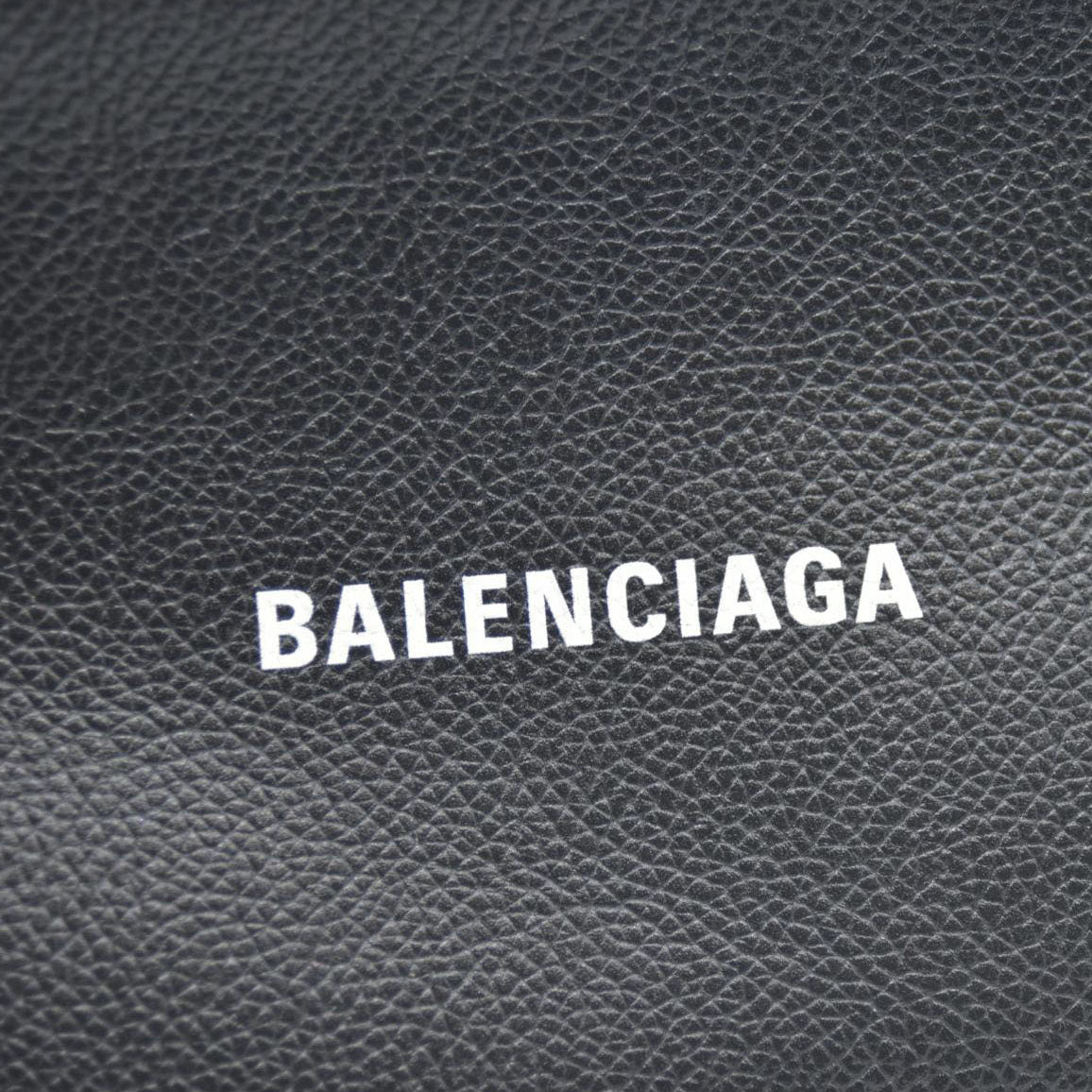 BALENCIAGA Logo Cash Pouch Leather Pouch Bag w/Strap Black Wristlet