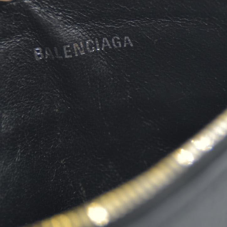 BALENCIAGA Logo Cash Pouch Leather Pouch Bag w/Strap Black Wristlet