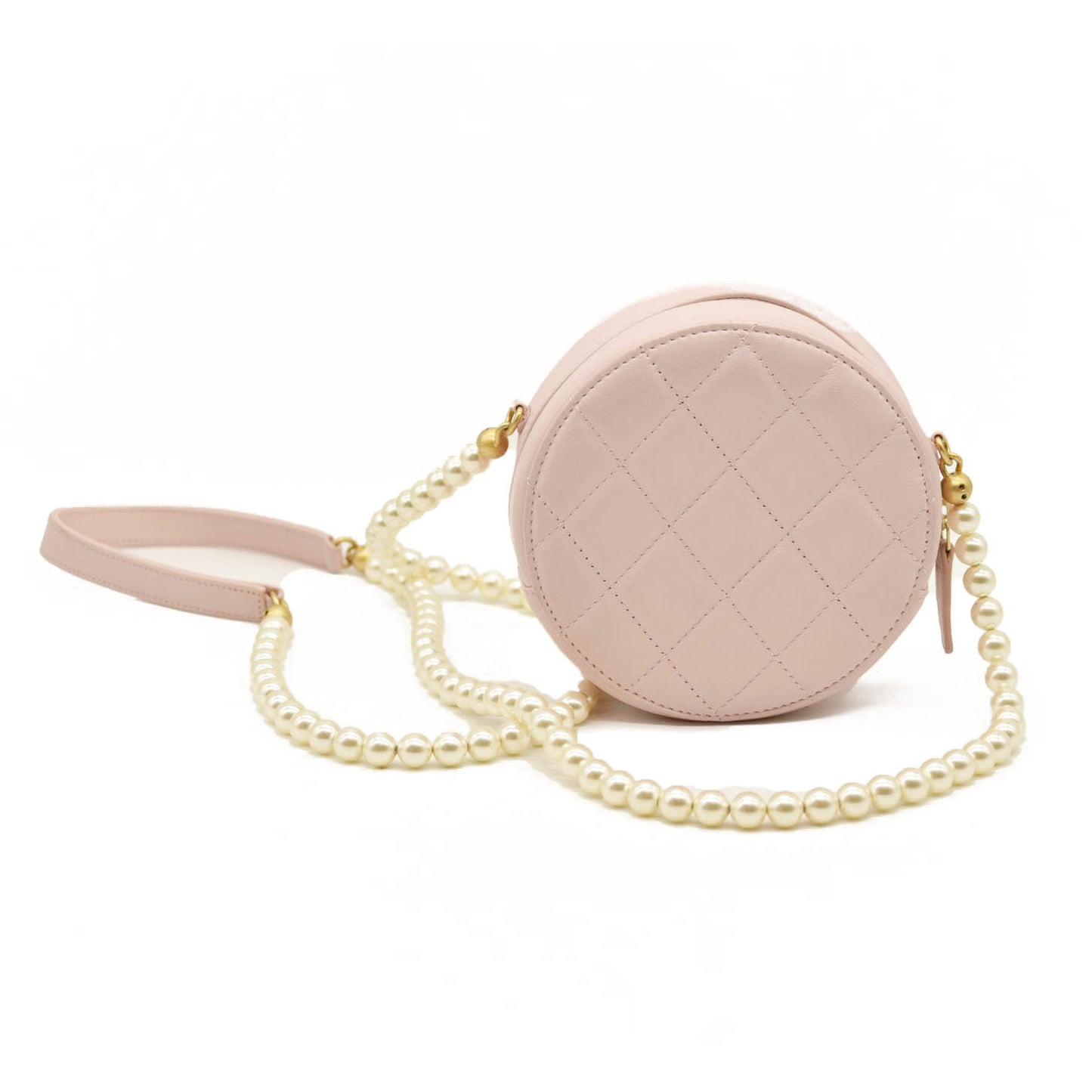 Chanel  Calfskin Quilted Pearl Round Clutch With Chain Light Pink 31*