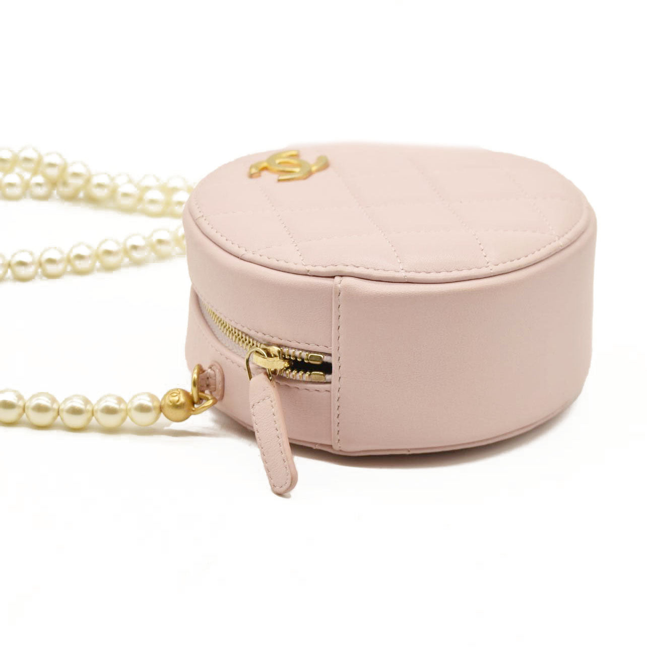 Chanel  Calfskin Quilted Pearl Round Clutch With Chain Light Pink 31*