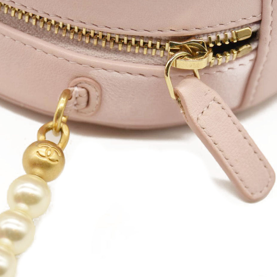 Chanel  Calfskin Quilted Pearl Round Clutch With Chain Light Pink 31*