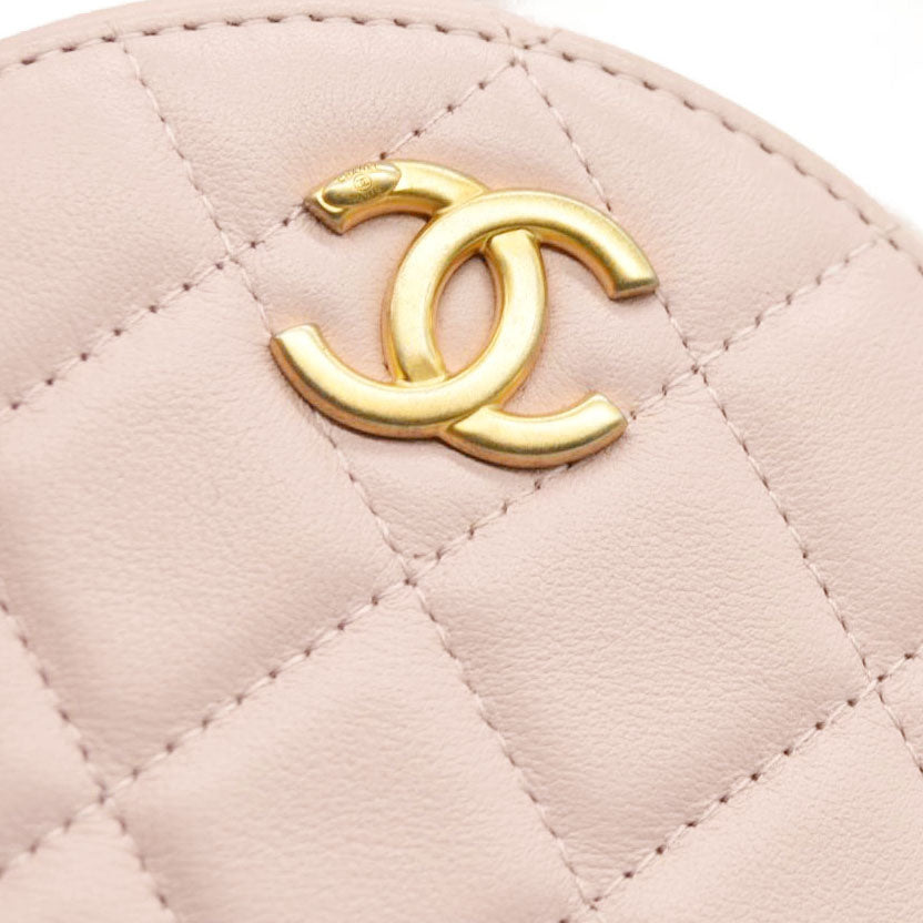 Chanel  Calfskin Quilted Pearl Round Clutch With Chain Light Pink 31*