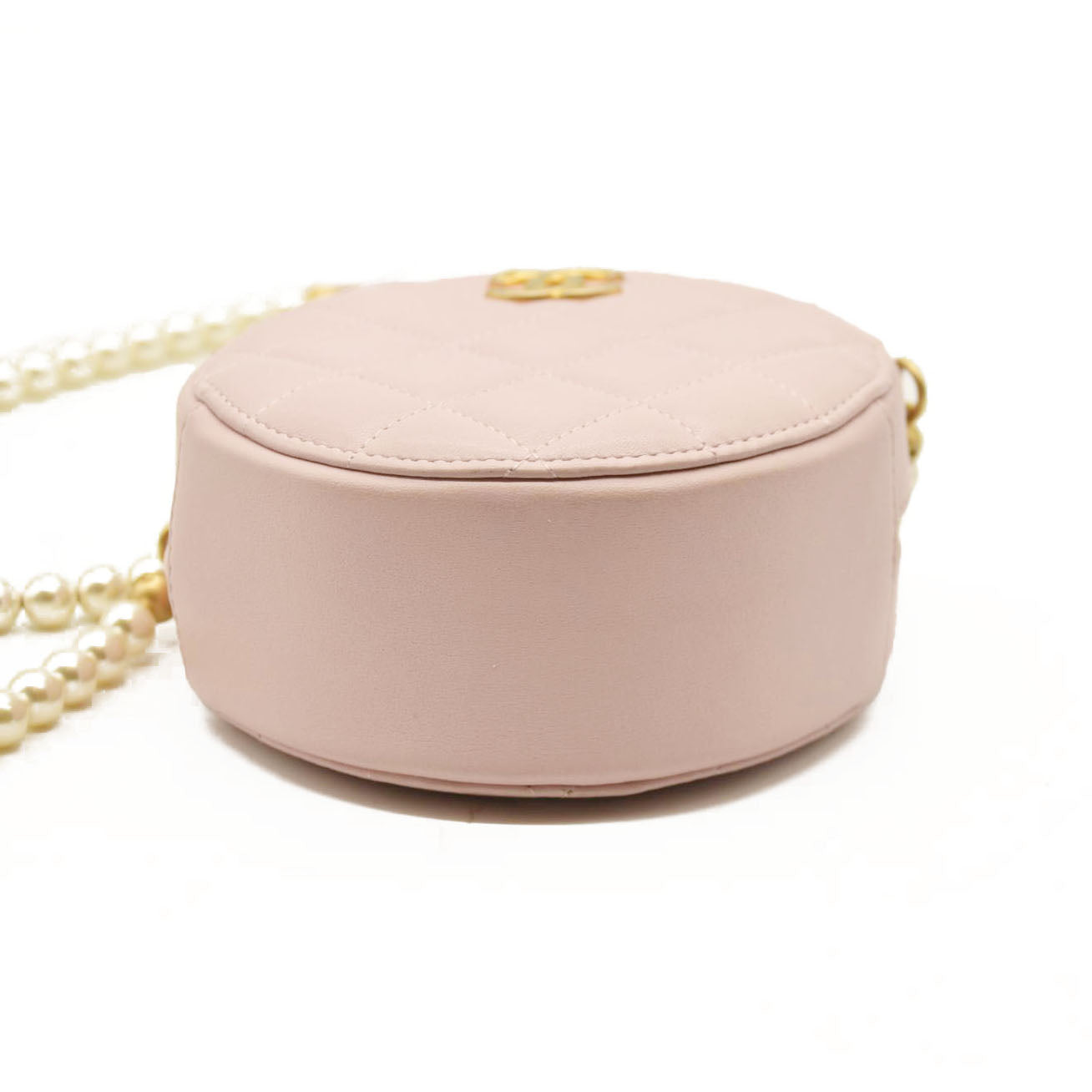 Chanel  Calfskin Quilted Pearl Round Clutch With Chain Light Pink 31*