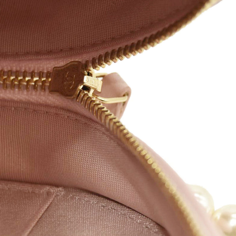 Chanel  Calfskin Quilted Pearl Round Clutch With Chain Light Pink 31*