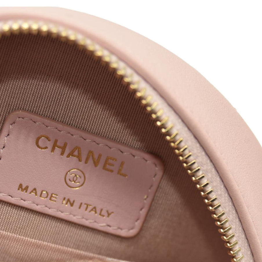 Chanel  Calfskin Quilted Pearl Round Clutch With Chain Light Pink 31*