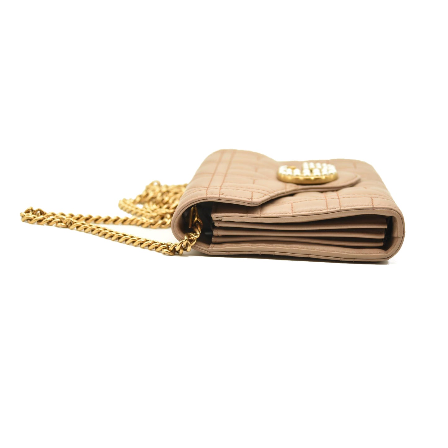 Gucci  Calfskin Matelasse Mini Pearly GG Marmont Chain Wallet Beige