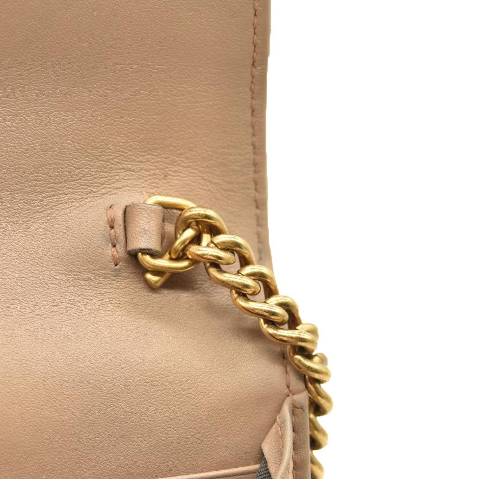 Gucci  Calfskin Matelasse Mini Pearly GG Marmont Chain Wallet Beige