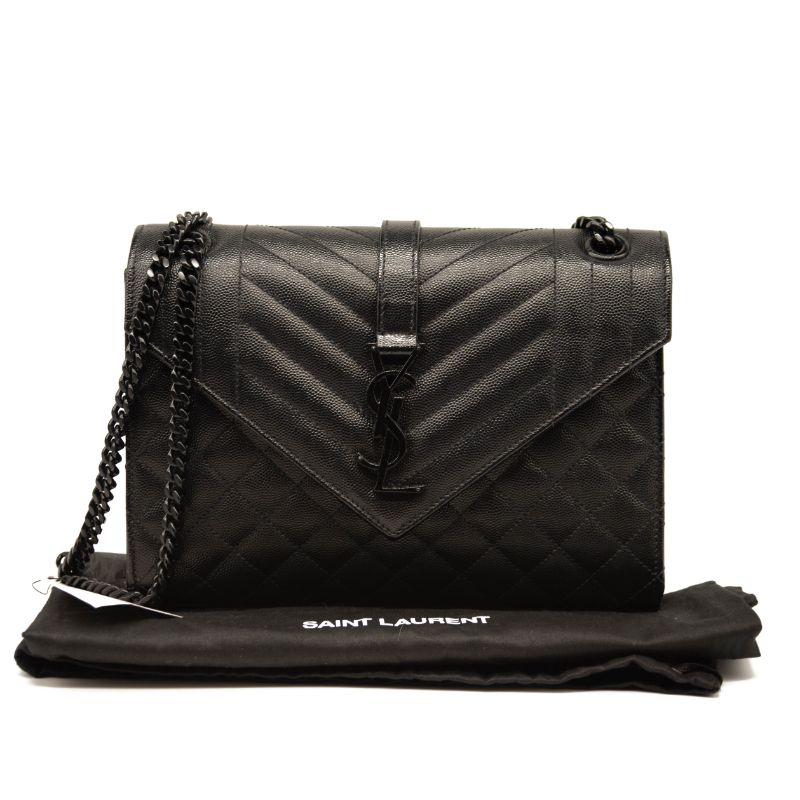 NEW Saint Laurent Medium Envelope Chain Shoulder Bag Black Noir Mixed Matelasse