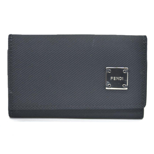 FENDI Logo Plate Canvas 6 Ring Key Case Black/2BG4571