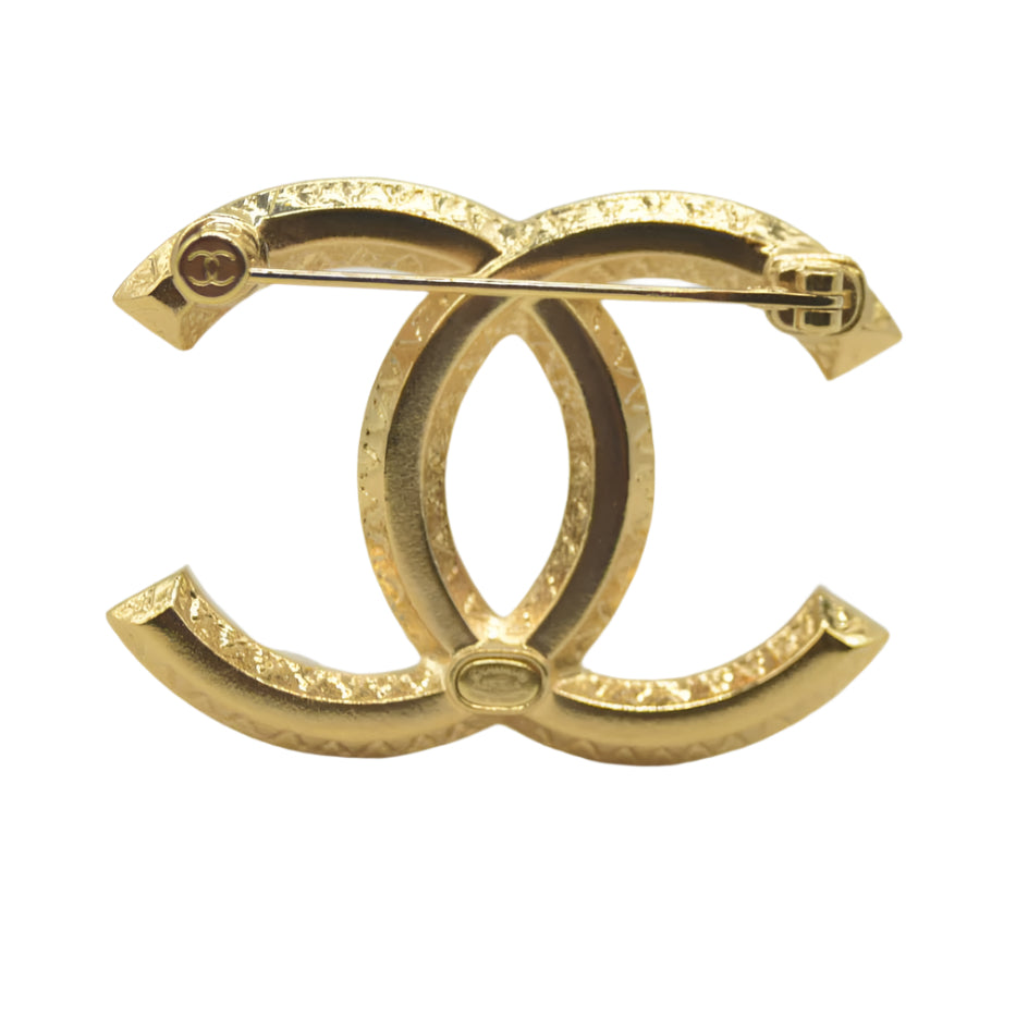 CHANEL Large Gold & Crystal CC Brooch