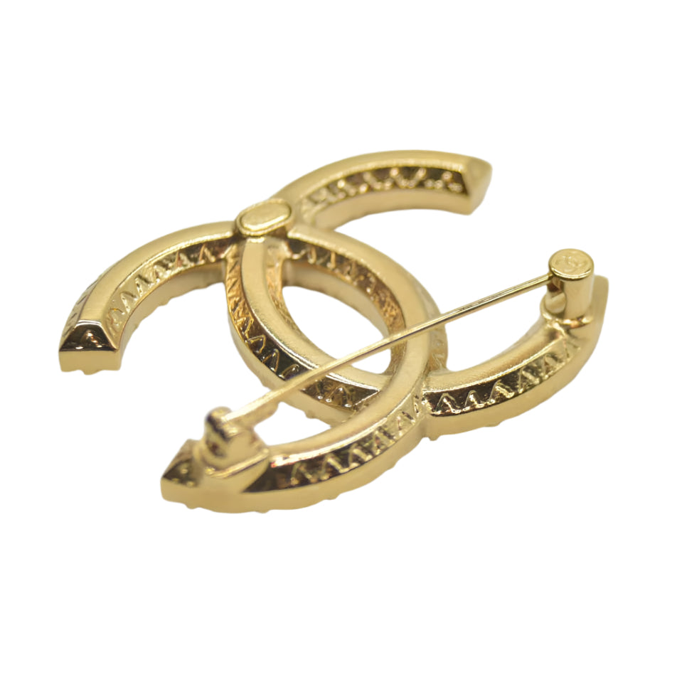 CHANEL Large Gold & Crystal CC Brooch