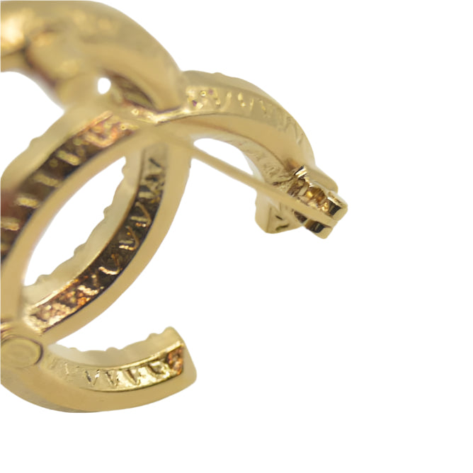 CHANEL Large Gold & Crystal CC Brooch