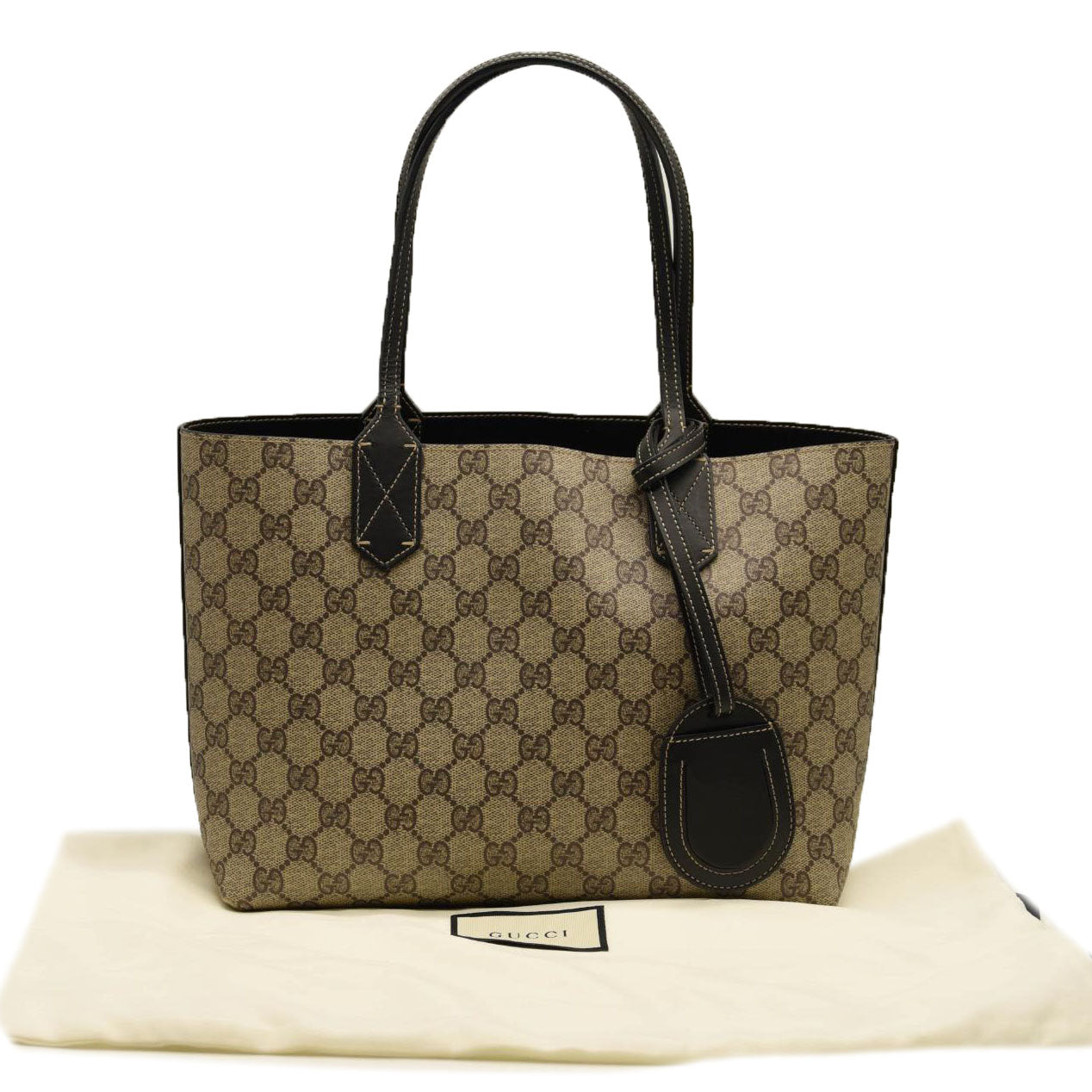 GUCCI GG Supreme Monogram Small Reversible Tote Beige Black