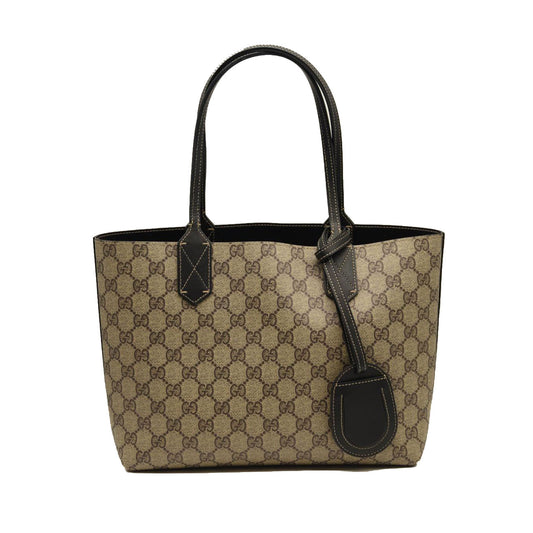 GUCCI GG Supreme Monogram Small Reversible Tote Beige Black