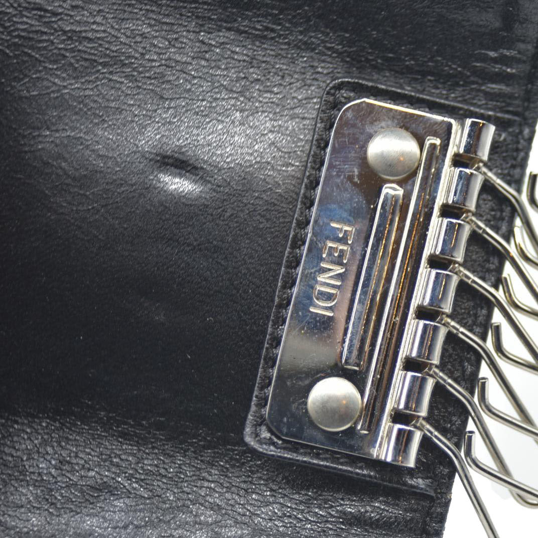 FENDI Logo Plate Canvas 6 Ring Key Case Black/2BG4571