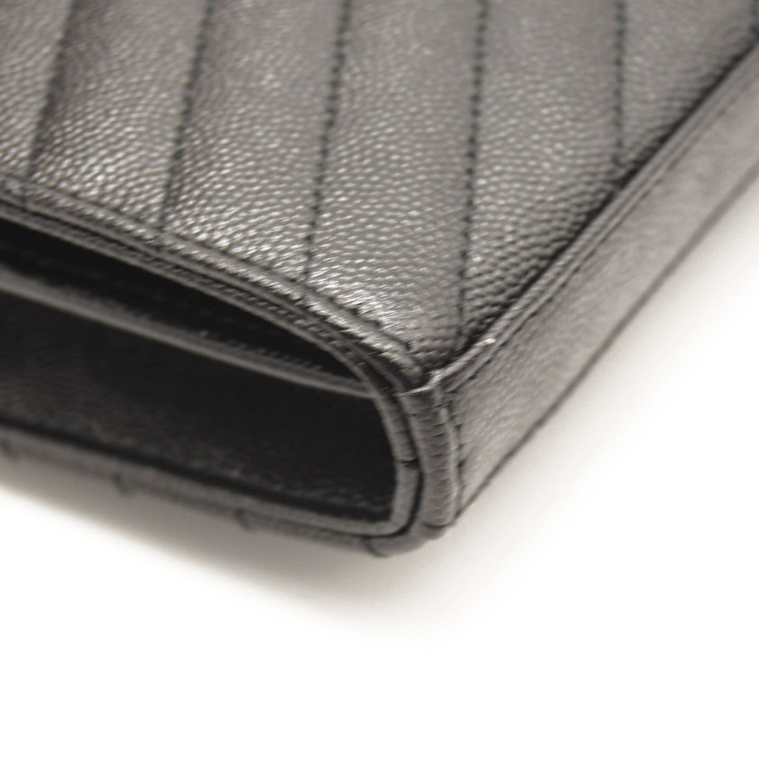 NEW SAINT LAURENT Grain De Poudre Matelasse Chevron Monogram Envelope Chain Wallet Black