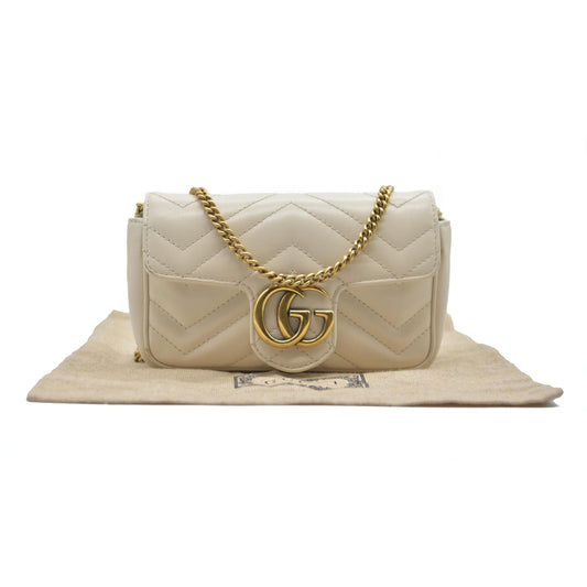 Gucci Super Mini Marmont Leather Shoulder Bag White GG Crossbody $1400