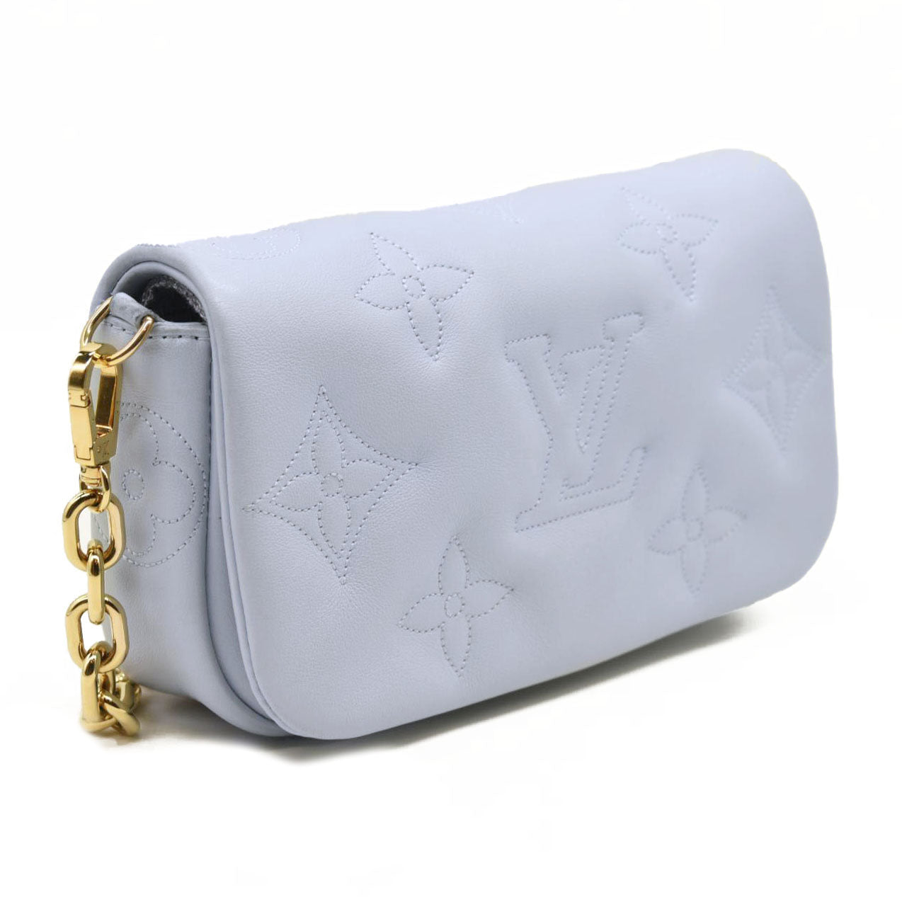 LOUIS VUITTON Calfskin Bubblegram Wallet On Strap Ice Blue