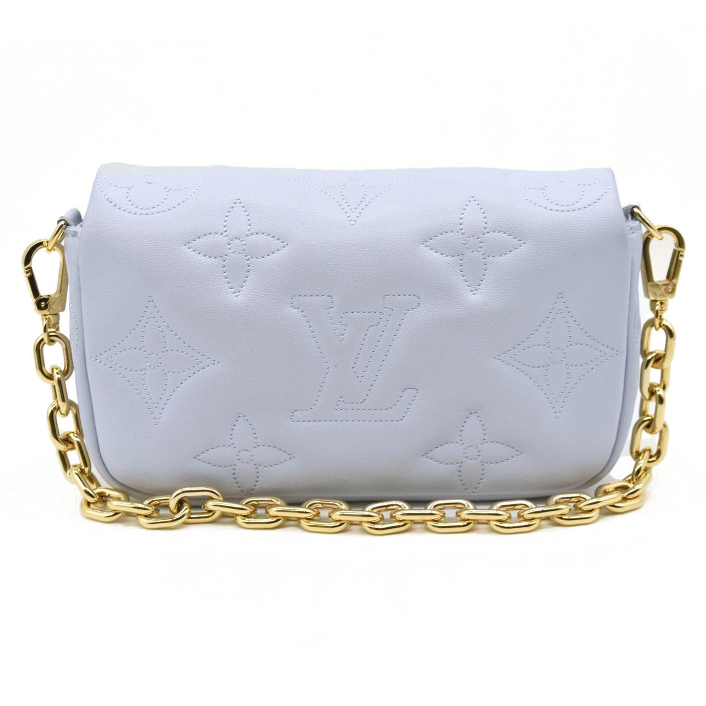 LOUIS VUITTON Calfskin Bubblegram Wallet On Strap Ice Blue
