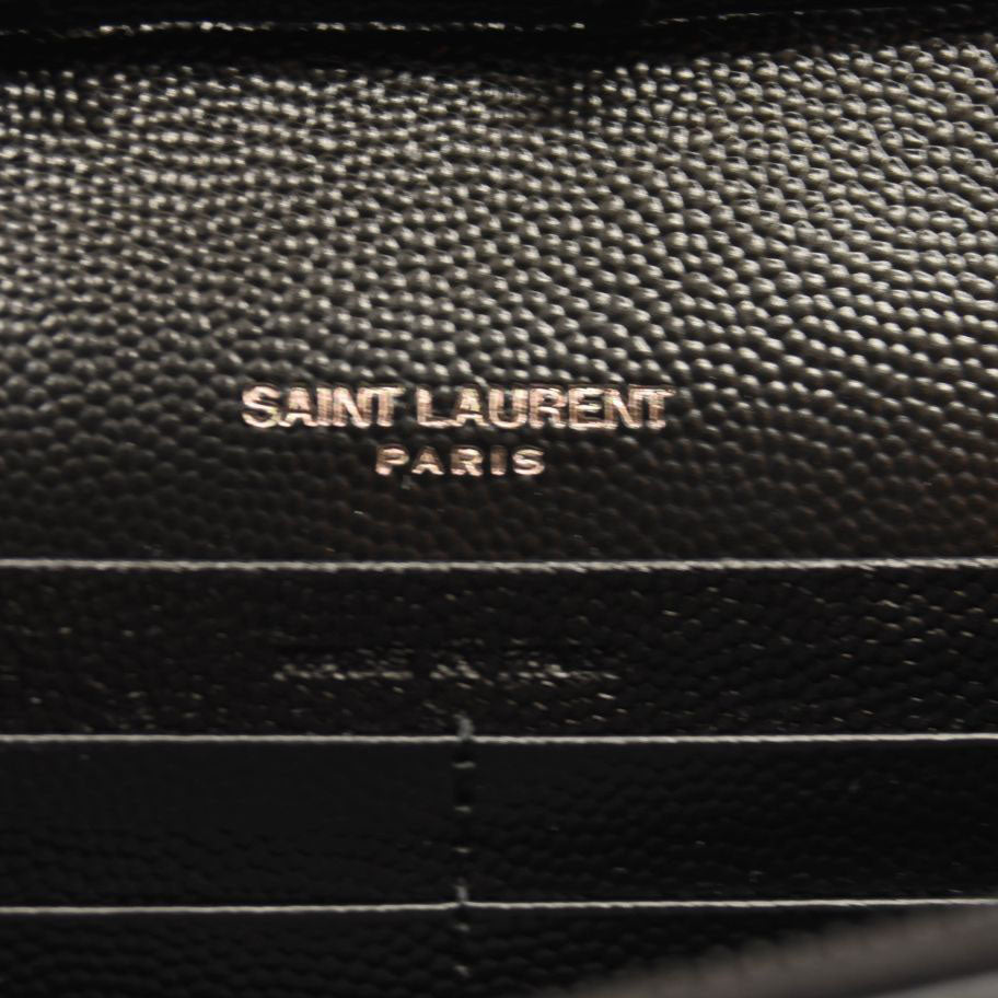 NEW SAINT LAURENT Grain De Poudre Matelasse Chevron Monogram Envelope Chain Wallet Black