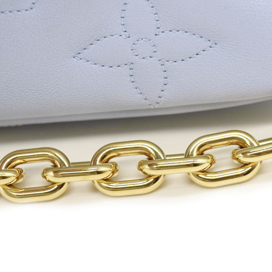 LOUIS VUITTON Calfskin Bubblegram Wallet On Strap Ice Blue
