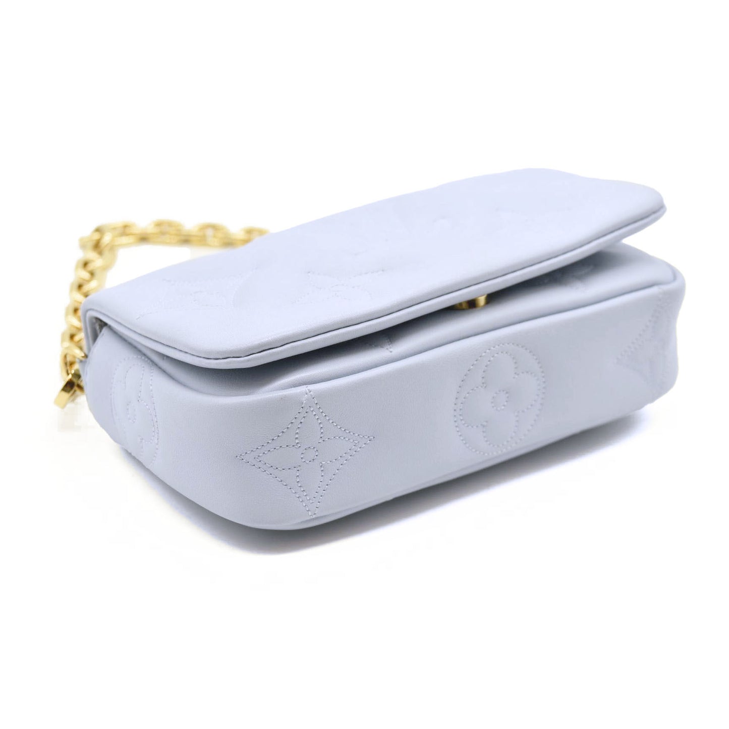 LOUIS VUITTON Calfskin Bubblegram Wallet On Strap Ice Blue