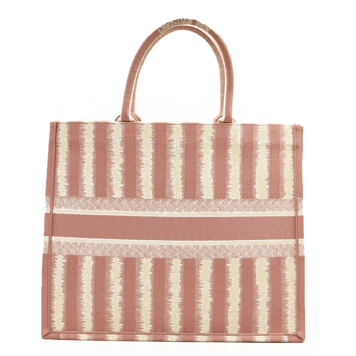 CHRISTIAN DIOR Canvas Embroidered Large Striped Book Tote Pink