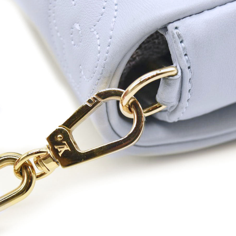 LOUIS VUITTON Calfskin Bubblegram Wallet On Strap Ice Blue