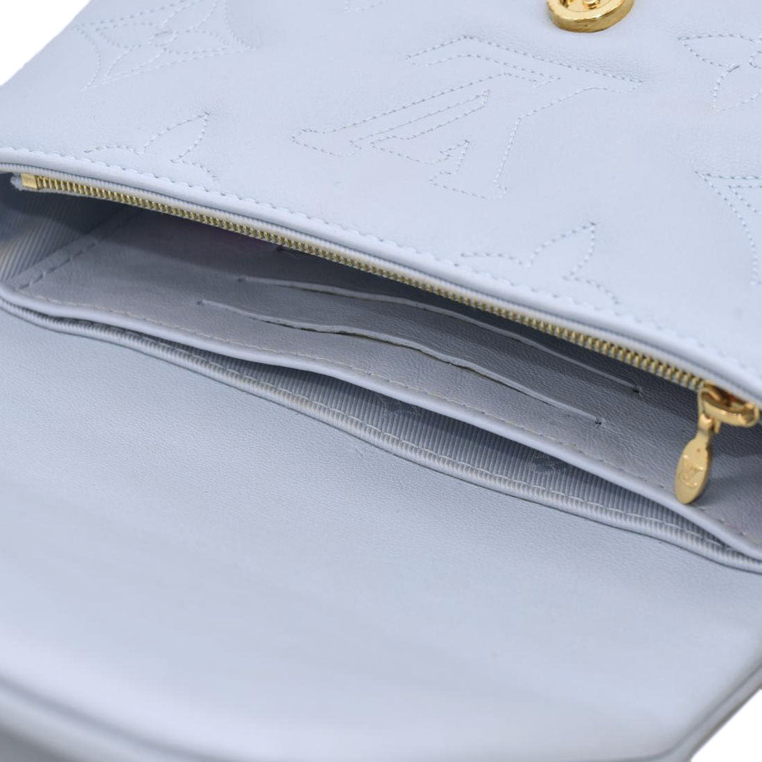 LOUIS VUITTON Calfskin Bubblegram Wallet On Strap Ice Blue