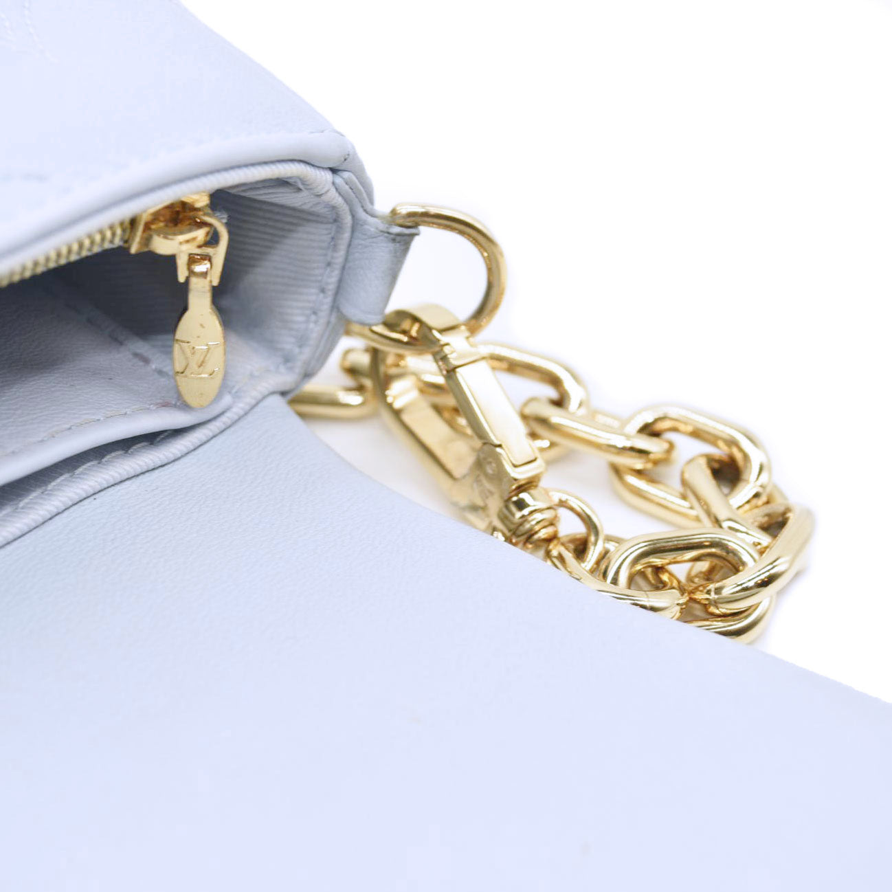 LOUIS VUITTON Calfskin Bubblegram Wallet On Strap Ice Blue