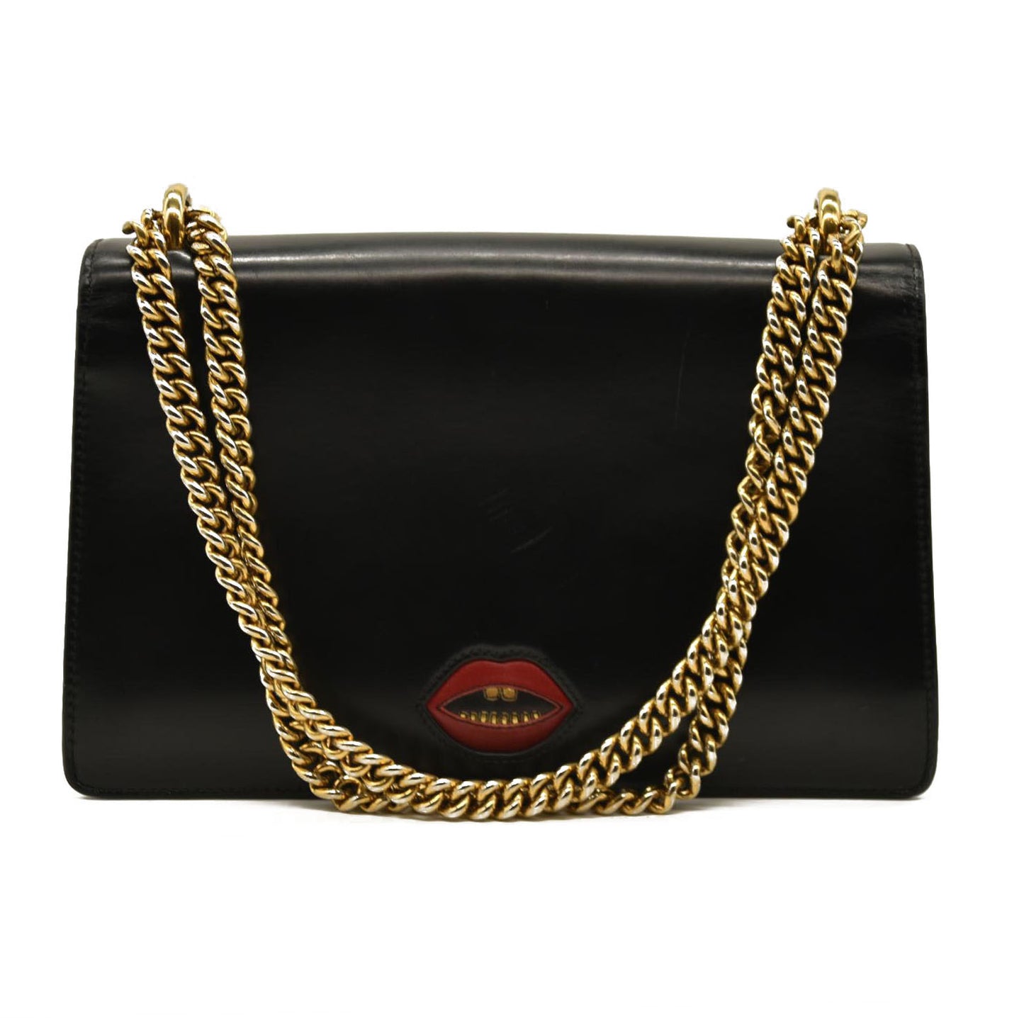 Gucci  Knight Calfskin Malaga Kid Heart Medium GG Marmont Chain Handle Bag Black Hibiscus Red Multicolor