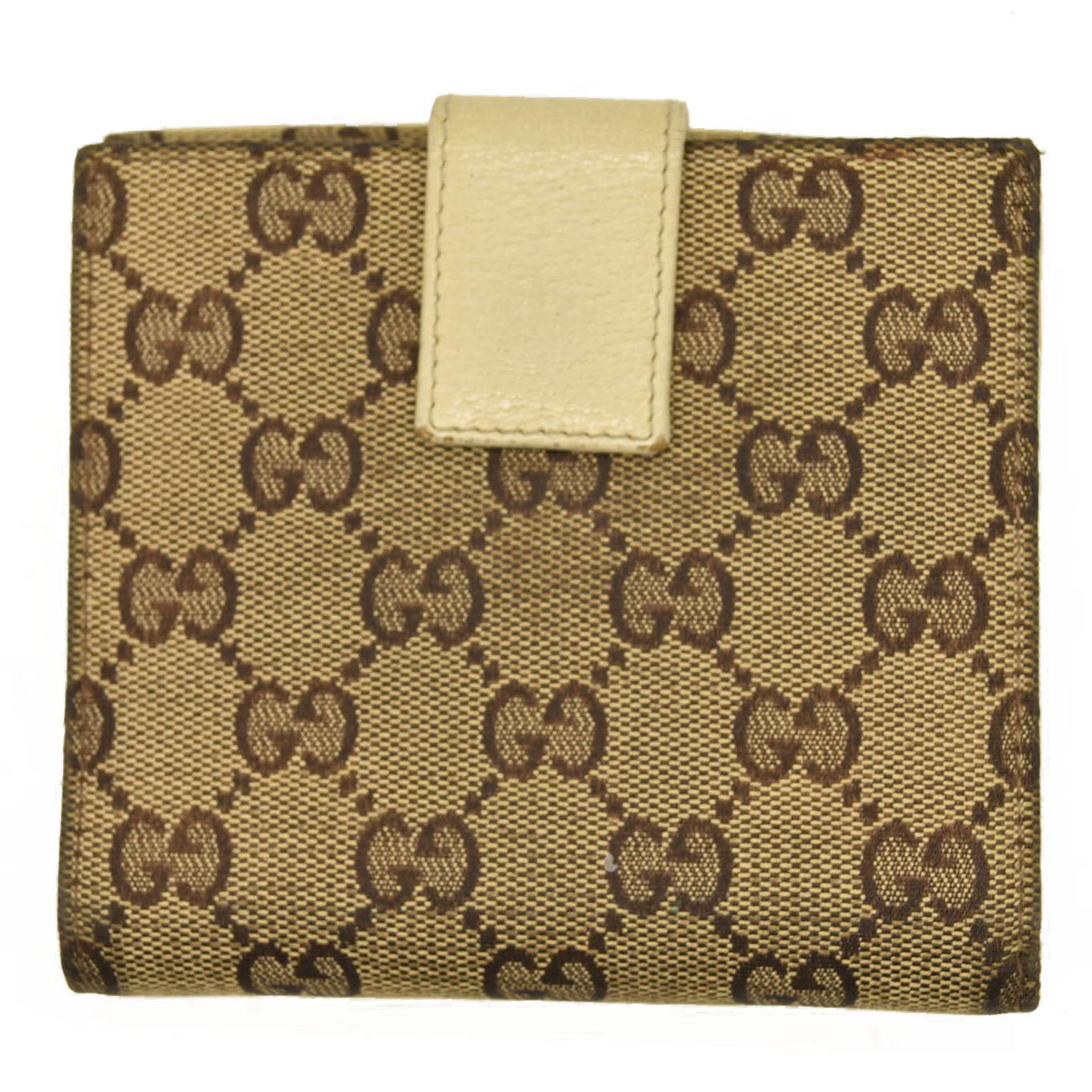 GUCCI GG Logo Canvas Leather Bifold Wallet Beige