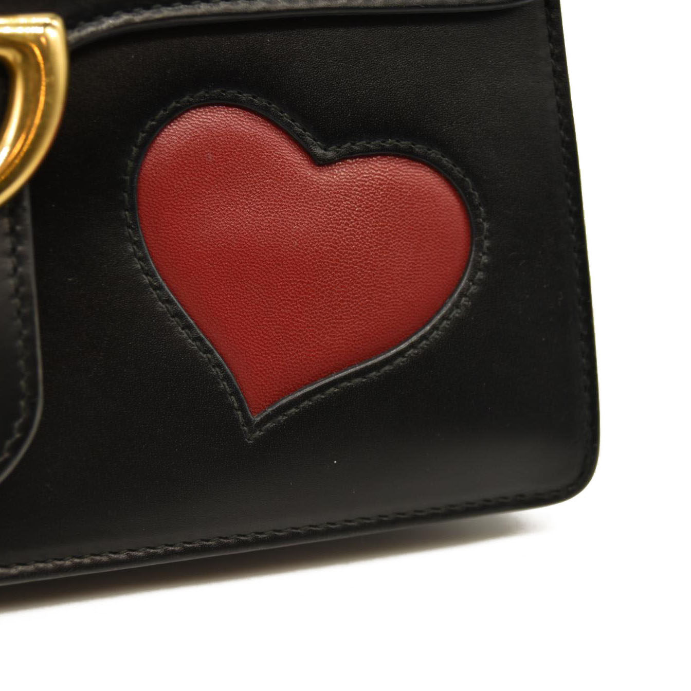 Gucci  Knight Calfskin Malaga Kid Heart Medium GG Marmont Chain Handle Bag Black Hibiscus Red Multicolor