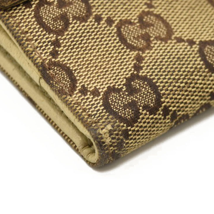 GUCCI GG Logo Canvas Leather Bifold Wallet Beige
