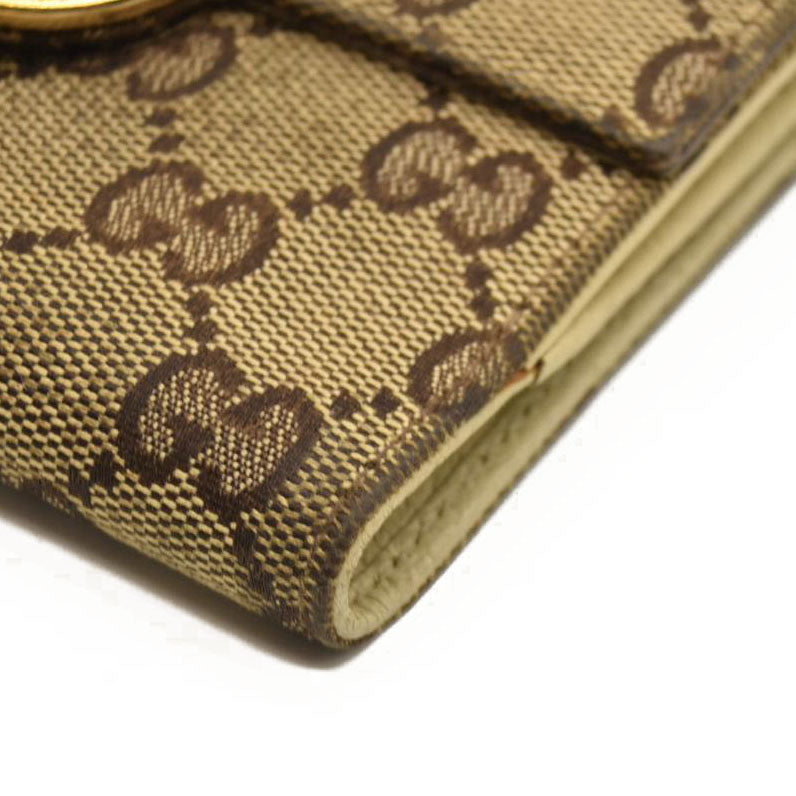 GUCCI GG Logo Canvas Leather Bifold Wallet Beige