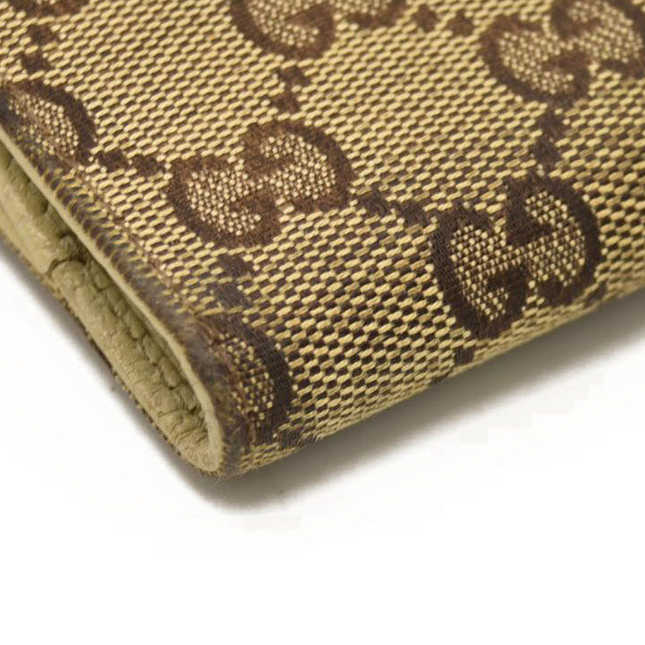 GUCCI GG Logo Canvas Leather Bifold Wallet Beige