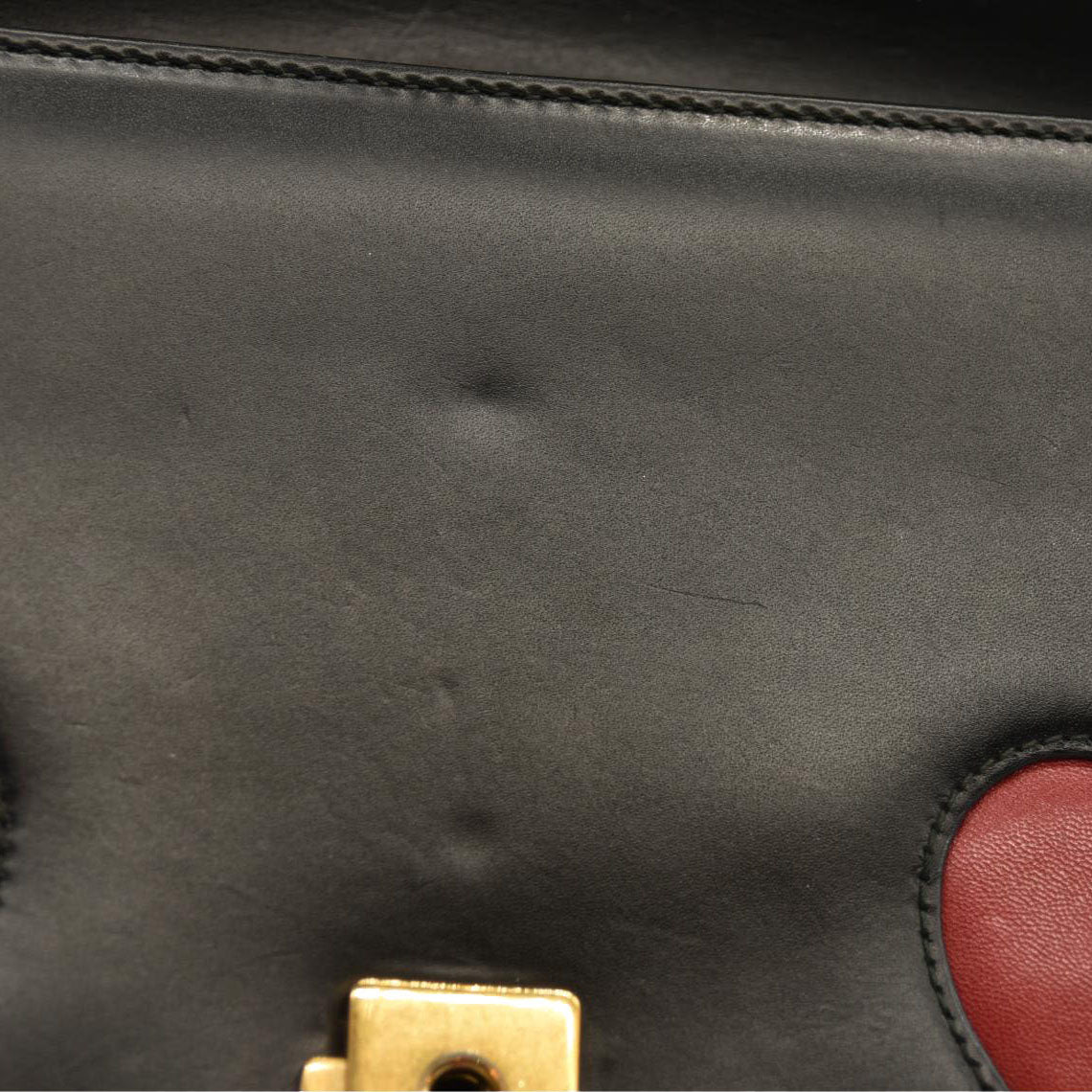 Gucci  Knight Calfskin Malaga Kid Heart Medium GG Marmont Chain Handle Bag Black Hibiscus Red Multicolor