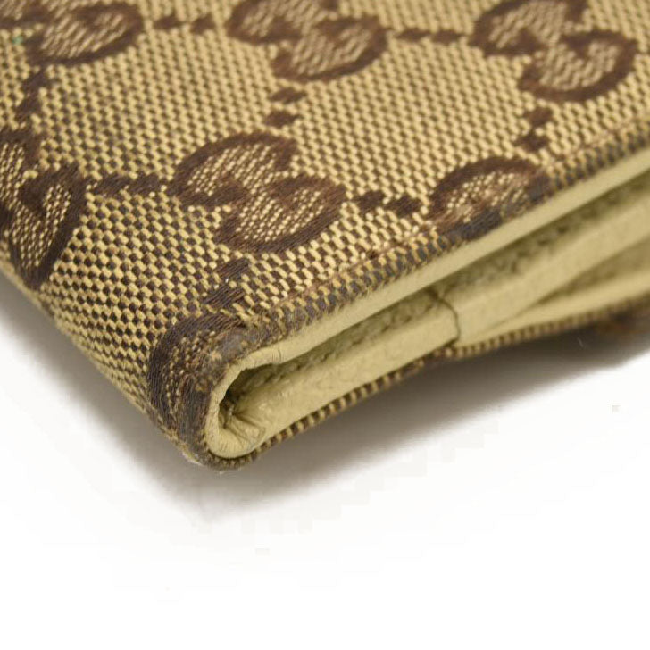 GUCCI GG Logo Canvas Leather Bifold Wallet Beige
